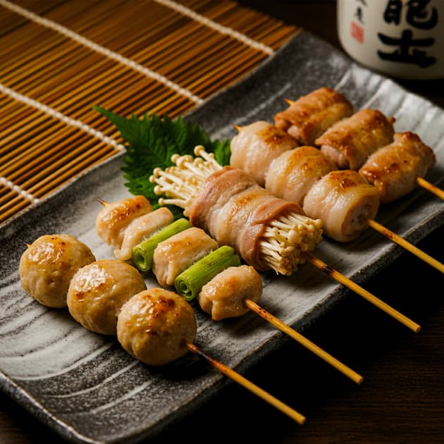 【炭火香る串の極み】焼き鳥&肉巻きも楽しむ『串三昧コース』《2時間飲み放題付/3800円》
