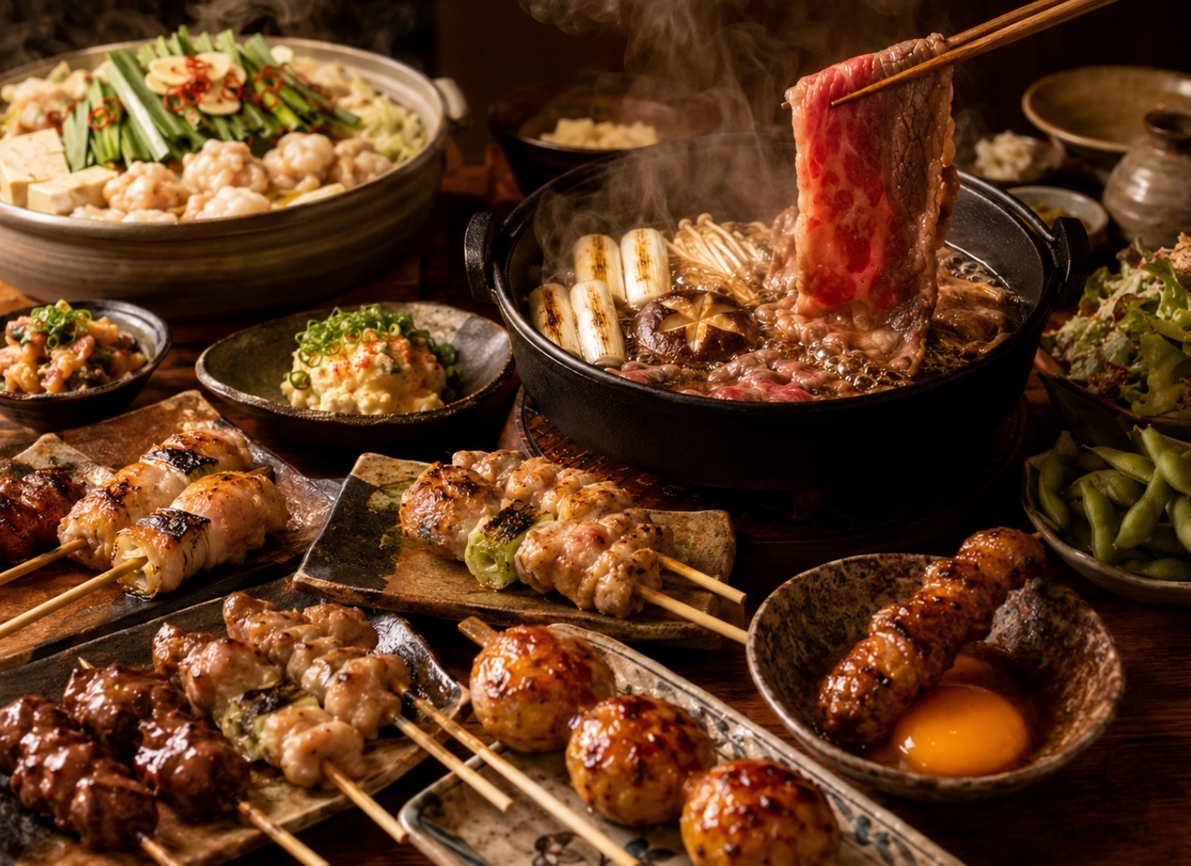 鳥ごころ 渋谷本店 焼き鳥やしゃぶしゃぶが並ぶ宴会コース