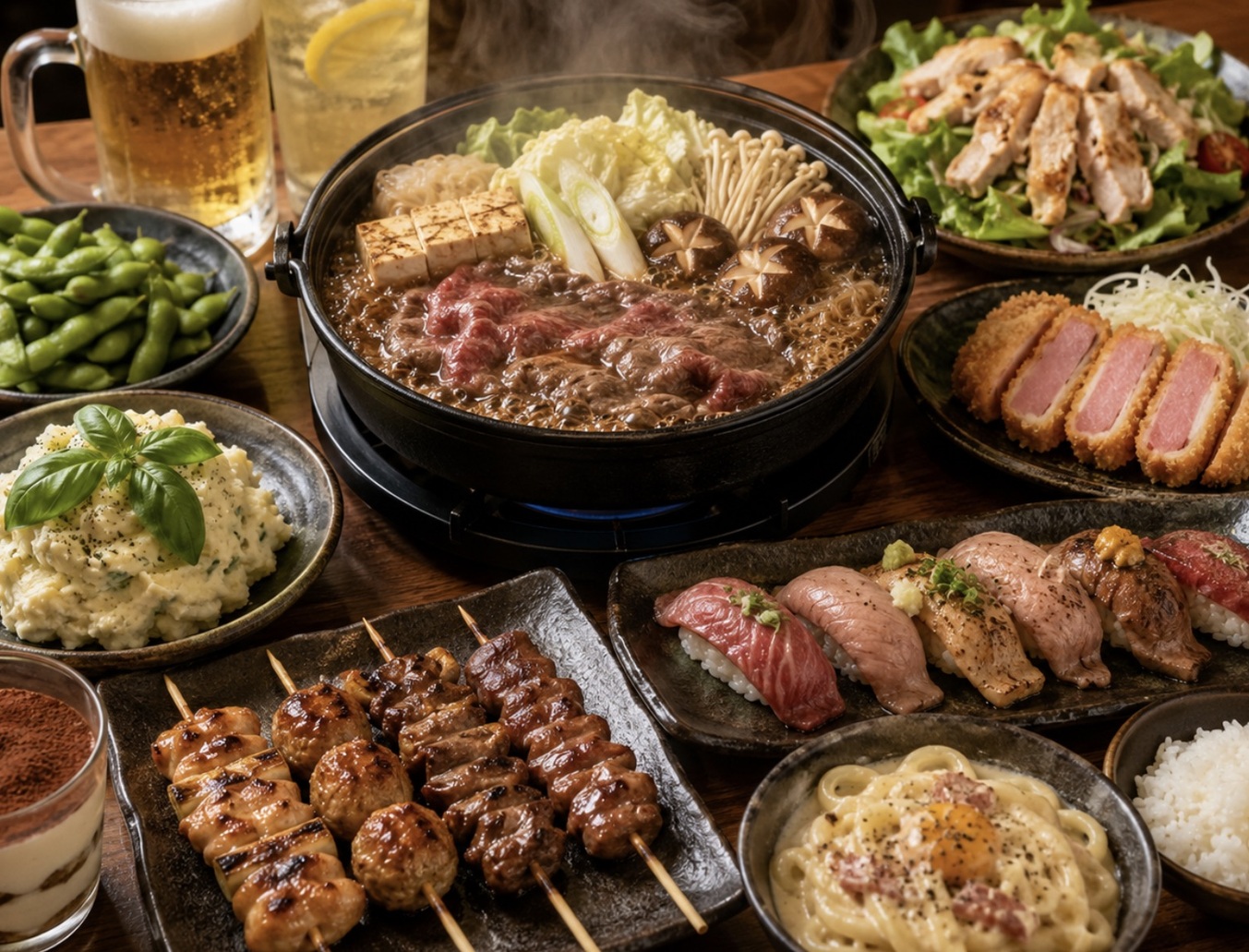 全席個室 焼き鳥&肉寿司食べ放題 鳥物語 渋谷店 炭火焼き鳥と肉寿司の盛り合わせ